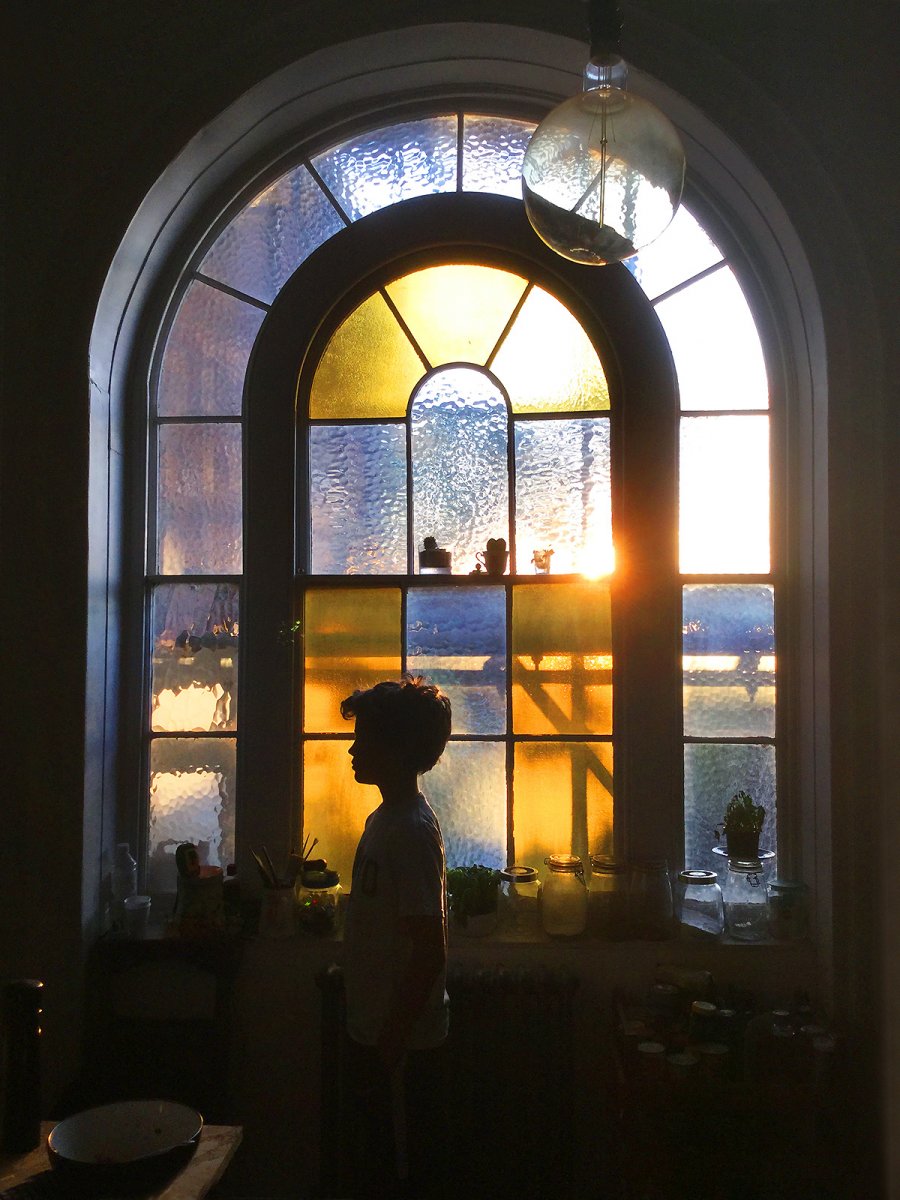 through the arched window